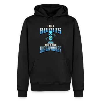 Ich baue Roboter, was ist deine Supermacht -Roboti - Männer Premium Bio Hoodie - Schwarz - Vorne - Nico (187cm)