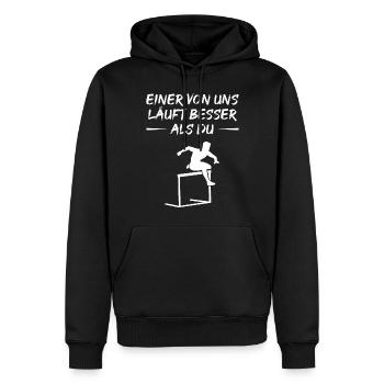 Meilleur sportif du Défi du coureur - Sweat à capuche Premium bio Homme - noir - Devant - Nico (187cm)