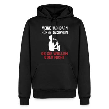 Voisins Saxophone écoute Fun - Cadeau - Sweat à capuche Premium bio Homme - noir - Devant - Nico (187cm)