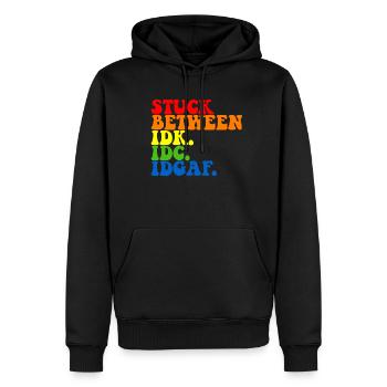 Steckt zwischen IDK IDC IDGAF feststecken zwischen - Männer Premium Bio Hoodie - Schwarz - Vorne - Nico (187cm)