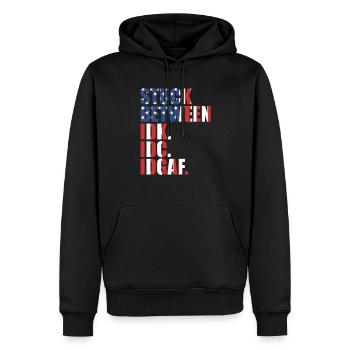 Steckt zwischen IDK IDC IDGAF fest - Männer Premium Bio Hoodie - Schwarz - Vorne - Nico (187cm)