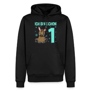 Un âne mignon fête son premier anniversaire - Sweat à capuche Premium bio Homme - noir - Devant - Nico (187cm)