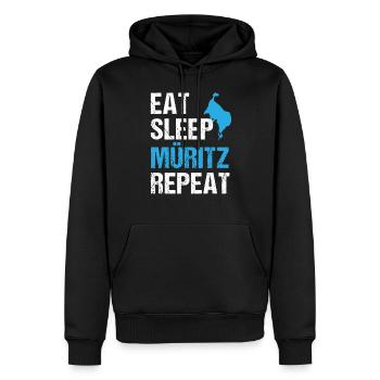 Müritz Rhythm: Eat, Sleep, Experience - Men’s Premium Organic Hoodie - black - Front - Nico (187cm)