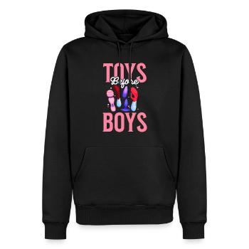 Spielzeug vor Jungen, Erwachsenen-Humor, Frauen, p - Männer Premium Bio Hoodie - Schwarz - Vorne - Nico (187cm)