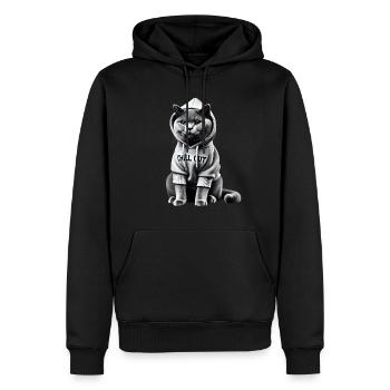 Drôle Britannique Shorthair Chill Out Chat Chill Out - Sweat à capuche Premium bio Homme - noir - Devant - Nico (187cm)
