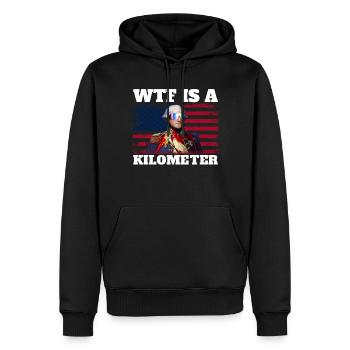 George Washington 4. Juli WTF ist ein Kilometer - Männer Premium Bio Hoodie - Schwarz - Vorne - Nico (187cm)