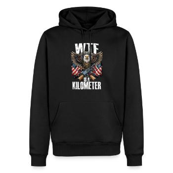 WTF ist ein Kilometer. 4. Juli Eagle WTF-Kilometer - Männer Premium Bio Hoodie - Schwarz - Vorne - Nico (187cm)