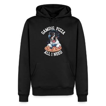 Funny Dog Gaming Pizza Gamer Gamer Gaming - Men’s Premium Organic Hoodie - black - Front - Nico (187cm)