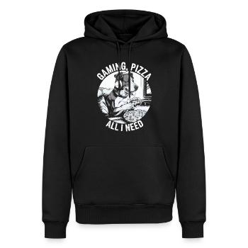 Funny Dog Gaming Pizza Gamer Gamer Gaming - Men’s Premium Organic Hoodie - black - Front - Nico (187cm)