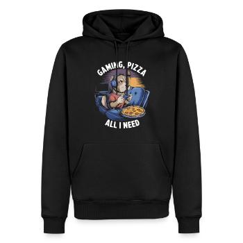 Funny Dog Gaming Pizza Gamer Gamer Gaming - Men’s Premium Organic Hoodie - black - Front - Nico (187cm)