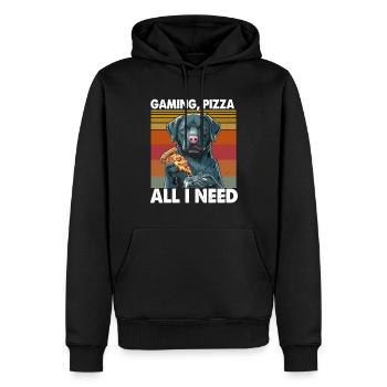Funny Dog Gaming Pizza Gamer Gamer Gaming - Men’s Premium Organic Hoodie - black - Front - Nico (187cm)