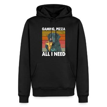 Funny Dog Gaming Pizza Gamer Gamer Gaming - Men’s Premium Organic Hoodie - black - Front - Nico (187cm)