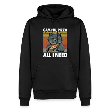 Drôles de chats Jeux Pizza Gamer Gamer Jeux - Sweat à capuche Premium bio Homme - noir - Devant - Nico (187cm)