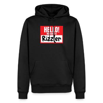 Hallo, mein Name ist Rizzler. Lustiges Namensschil - Männer Premium Bio Hoodie - Schwarz - Vorne - Nico (187cm)