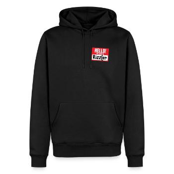 Hallo, mein Name ist Rizzler. Lustiges Namensschil - Männer Premium Bio Hoodie - Schwarz - Vorne - Nico (187cm)