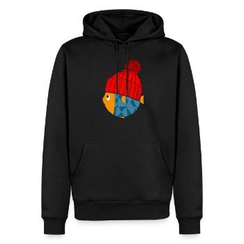 Poisson mignon avec chapeau de laine - Sweat à capuche Premium bio Homme - noir - Devant - Nico (187cm)