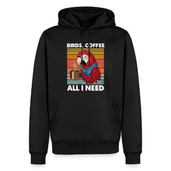 Funny Bird Coffee Zoo Retro Coffee All I Need - Men’s Premium Organic Hoodie - black - Front - Nico (187cm)