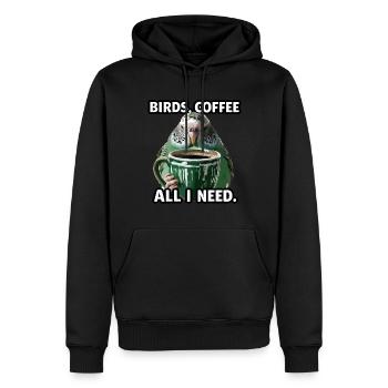 Funny Bird Coffee Zoo Retro Coffee All I Need - Men’s Premium Organic Hoodie - black - Front - Nico (187cm)