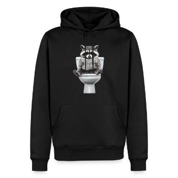 Drôle de raton laveur sur les toilettes avec journal zoo animal de compagnie - Sweat à capuche Premium bio Homme - noir - Devant - Nico (187cm)