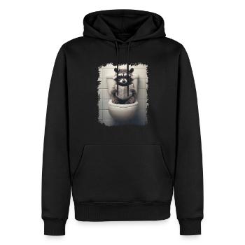 Drôle de raton laveur sur les toilettes avec journal zoo animal de compagnie - Sweat à capuche Premium bio Homme - noir - Devant - Nico (187cm)