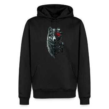 Lustiger Roboter Kunst Wolf Cyborg Tier AI Wolf - Männer Premium Bio Hoodie - Schwarz - Vorne - Nico (187cm)