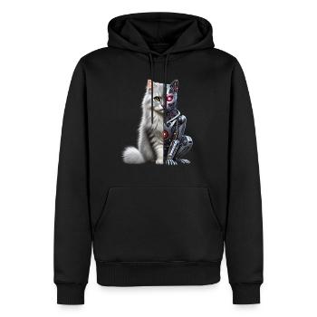 Lustige Roboter Katze Tech Katzen Cyborg Tier Cat - Männer Premium Bio Hoodie - Schwarz - Vorne - Nico (187cm)