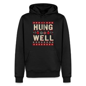 Hung Well Bas de Noël Raunchy Homme - Sweat à capuche Premium bio Homme - noir - Devant - Nico (187cm)