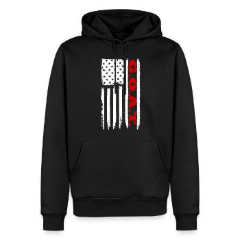 CHÈVRE. Drapeau américain GOAT - Sweat à capuche Premium bio Homme - noir - Devant - Nico (187cm)