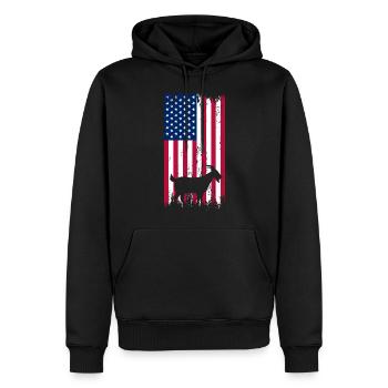 CHÈVRE. Drapeau américain GOAT - Sweat à capuche Premium bio Homme - noir - Devant - Nico (187cm)