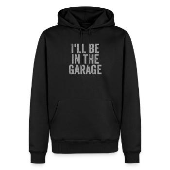 Ich werde in der Garage sein - Männer Premium Bio Hoodie - Schwarz - Vorne - Nico (187cm)