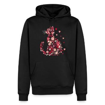 Blumen Katze für Katzen Besitzer und Valentinstag - Männer Premium Bio Hoodie - Schwarz - Vorne - Nico (187cm)