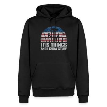 Ich repariere Dinge und ich weiß Dingeich reparier - Männer Premium Bio Hoodie - Schwarz - Vorne - Nico (187cm)