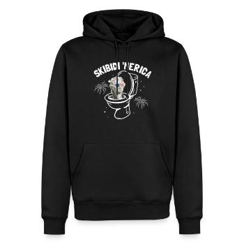 Skibidi 'Merica Thomas Jefferson Skibidi ToiletteT - Männer Premium Bio Hoodie - Schwarz - Vorne - Nico (187cm)