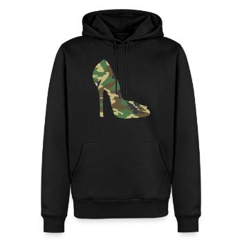 Heels Woodland Camo Damen-High-Heels in Camouflage - Männer Premium Bio Hoodie - Schwarz - Vorne - Nico (187cm)