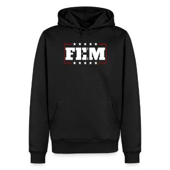 FEM - Männer Premium Bio Hoodie - Schwarz - Vorne - Nico (187cm)