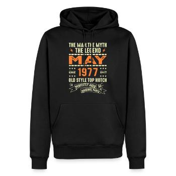 Anniversaire Mai 1977 - Mai 1977 - Sweat à capuche Premium bio Homme - noir - Devant - Nico (187cm)