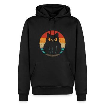 chat, style rétro, vendange - Sweat à capuche Premium bio Homme - noir - Devant - Nico (187cm)