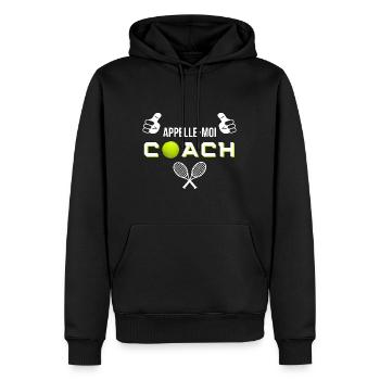 Humour coach tennis Cadeau entraineur de tennis - Sweat à capuche Premium bio Homme - noir - Devant - Nico (187cm)