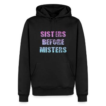 Les sœurs avant les messieurs - Sweat à capuche Premium bio Homme - noir - Devant - Nico (187cm)