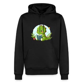 Dino lit un livre - Sweat à capuche Premium bio Homme - noir - Devant - Nico (187cm)