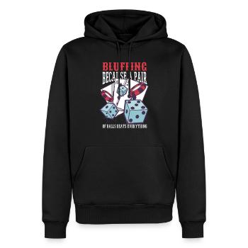 Bluffen, weil ein Paar B�lle alles schl�gt - Männer Premium Bio Hoodie - Schwarz - Vorne - Nico (187cm)