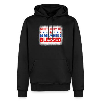 Am wahrscheinlichsten rot wei� gesegnet am 4. Juli - Männer Premium Bio Hoodie - Schwarz - Vorne - Nico (187cm)