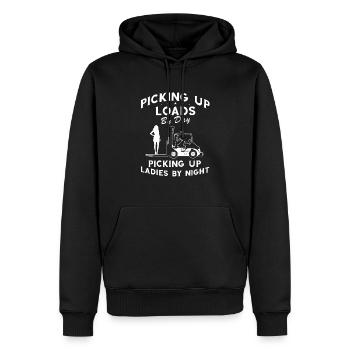 Forklift operator and forklift driver - Men’s Premium Organic Hoodie - black - Front - Nico (187cm)