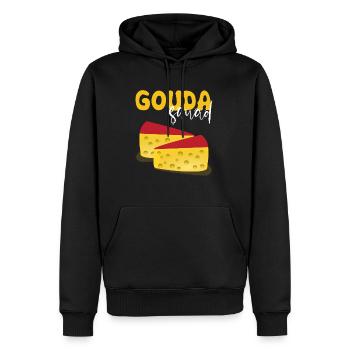 Devis fromagerie pour les amateurs de fromage Gouda et de Gouda - Sweat à capuche Premium bio Homme - noir - Devant - Nico (187cm)