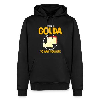 Gouda design pour fromagerie laitière et fromage Gouda - Sweat à capuche Premium bio Homme - noir - Devant - Nico (187cm)