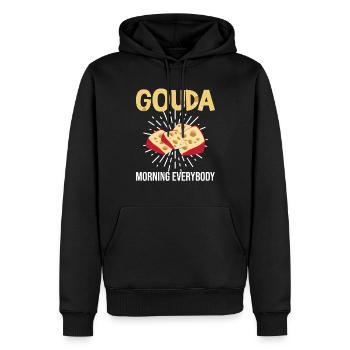 Devis fromagerie pour les amateurs de fromage Gouda et de Gouda - Sweat à capuche Premium bio Homme - noir - Devant - Nico (187cm)