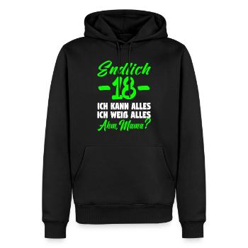 18 Geburtstag Geburtstagsgeschenk volljährig - Männer Premium Bio Hoodie - Schwarz - Vorne - Nico (187cm)