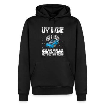 Dicton de piste vintage pour la course de voitures jouets - Sweat à capuche Premium bio Homme - noir - Devant - Nico (187cm)
