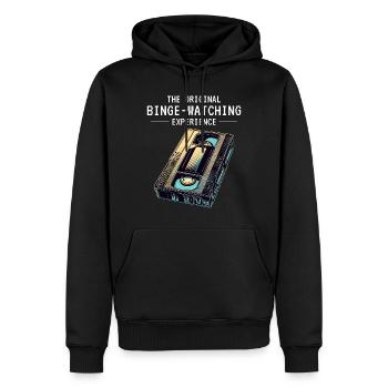 Rétro VHS cassette nostalgique des années 80 Binge-watching - Sweat à capuche Premium bio Homme - noir - Devant - Nico (187cm)