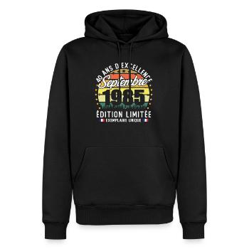 Septembre 1985 Vintage Cadeau Anniversaire 40 Ans - Sweat à capuche Premium bio Homme - noir - Devant - Nico (187cm)